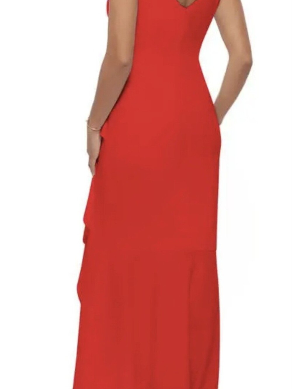 Red V-Neck Ruffle High-Low Evening Dress - Picture 2 of 4